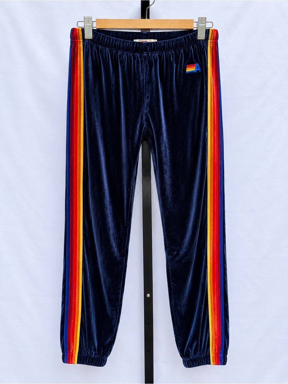 Aviator Nation Classic Velvet Sweatpants Rainbow 5-Stripe Velour Joggers Size S - Picture 3 of 9